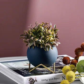 Nordic Esfera De Ferro De Cerâmica Pequeno Vaso De Flores De Área De Trabalho Suporte De Vaso Decorações Ornamentos Artificiais De Plantas Floral Flor De Inserção