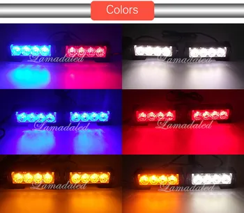 2pcs de 11cm de divisão 4led Polícia diodo emissor de luz de emergência perigo de luzes estroboscópicas bar grill intermitente de aviso da lâmpada azul vermelho âmbar branco
