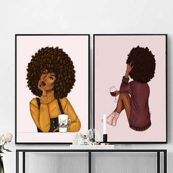A Moda moderna Tela de Pintura Garota Sexy Pôster e Impressão de Parede Imagens de Arte Para a Sala de Decoração de Casa de Pele Negra Mulher Sem Moldura