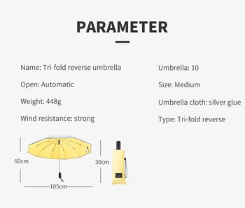 Guarda-chuva feminino, impermeável, à prova de vento guarda-chuva reflexivo feminino anti-UV guarda-chuva amarelo guarda-chuva dobrável automática 10k mini