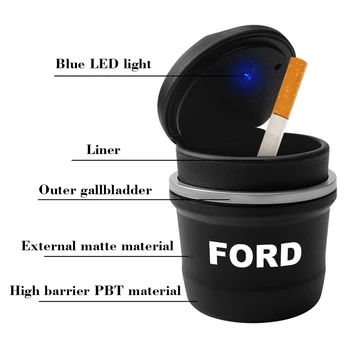 1PCS Carro LED Cinzeiro de Lixo de Armazenamento de Moedas Copa do Recipiente de Estilo Carro para Ford Fiesta EcoSport Escort foco 1 2 3 mk2, mk3 mk4 mk5