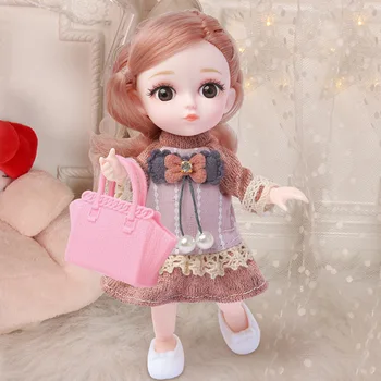 Novo 16CM Bjd Boneca 12 Móvel Juntas de 1/12 DIY Meninas Dress Up 3D Olhos Mini Boneca de Brinquedo com Roupa Sapatos Crianças de Moda Presente de Aniversário