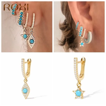 ROXI Ins Azul Pedras de Lágrima Estrelas Brincos para Mulheres Meninas Piercing, Brincos de Prata 925 Jóias Pendientes