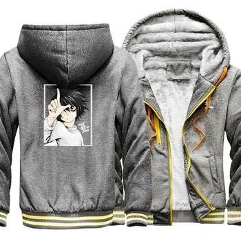 Japão Anime Death Note Impresso Grosso Casaco de Zíper Hip Hop e Streetwear Casaco Quente dos Homens de Moda de Inverno com Capuz Legal Masculino Hoodies