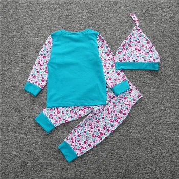 2018 nova moda menina de impressão conjunto de roupas de ins bebê 3pcs conjunto de T-shirt manga longa + calça + chapéu de roupas infantis
