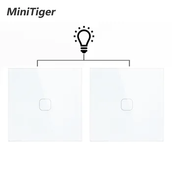Minitiger Padrão da UE Luxo de Vidro Crystal Painel 1 Gang 2 Forma de Luz Parede Interruptor do Toque, Impermeável e à prova de Fogo 2pcs/pack