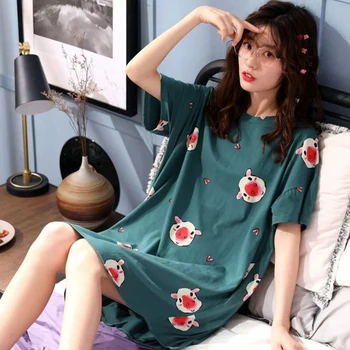 Pijama Vestido de Noite para Mulheres de Manga Curta arco-íris Listrado Camisola Solta Dormir Tops Grande Tamanho de Lazer Sleepwear