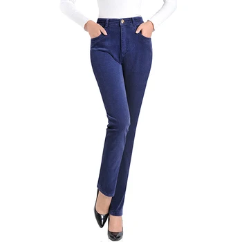 Veludo Reta Calças para as mulheres plus size 27-35 cintura alta slim Trecho calças de algodão de alta qualidade chic casual, Mãe calças