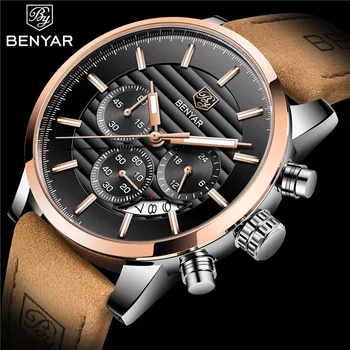 BENYAR 5104 Relógios de Homens de alto Luxo da Marca Cronógrafo Esporte Homem Watch Militar de Couro Relógio de Quartzo relógio de Pulso Relógio Masculino
