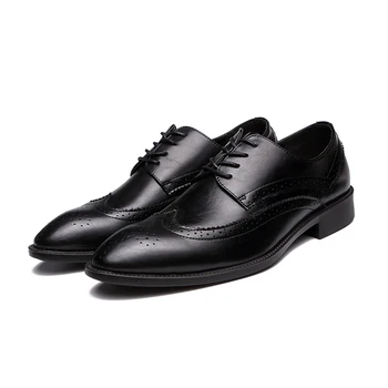 Vancat Marca Clássica Do Homem Apontou Toe Sapatos De Mens De Couro Envernizado Preto Brogue Sapatos De Casamento Sapatos Oxford Formal Sapatos