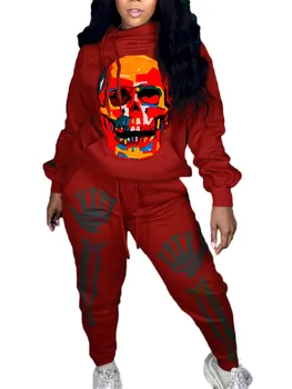 2020 Treino Mulher Halloween Crânio de Impressão de Duas peças de Conjunto de Top e Calças de Suor se adapte às Mulheres Correspondência de Conjuntos de Streetwear Chandal Mujer