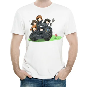 GIRLS und PANZER T-Shirt de Cor Branca Moda masculina de Manga Curta Anime T-shirt Tops, Camisetas camiseta Casual Cartoon Roupas Dropshipping