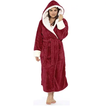 Mulheres Vestes Pijamas de Inverno de Pelúcia Prolongado Xale Roupão de banho, Casa, Roupas de Manga comprida Bolso Quente Curativo Correia Manto de Revestimento