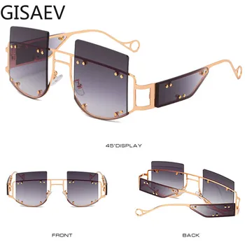 GISAEV Condução Óculos Mulheres Oversized Quadrado Lente Rebite de Metal Óculos de sol Vintage Grande do Punk, o Homem estrutura Metálica de Moda Óculos