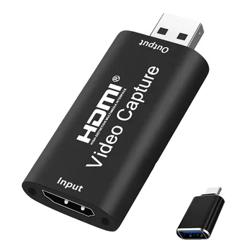 Portátil USB 2.0 HDMI da Placa de Captura de Vídeo Mini Gravação de Caixa com USB 3.1 Adaptador OTG para o Jogo DVD ao Vivo Streaming de Transmissão