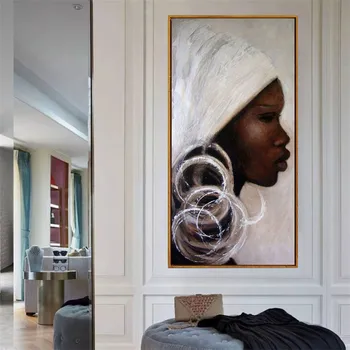 Pintados à mão africana retrato Pinturas a óleo preto branco áfrica a face da mulher Pinturas Sobre Tela, arte de Parede, imagem de decoração de casa