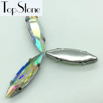 13x48mm 10x35mm Costurar Em Navette Vidro de Cristal Fantasia de Pedra, de Prata Com Garra Definição de costura para confecção de bijuteria
