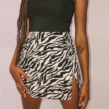 Moda Womens Saia Casual De Impressão De Zebra Mini Saias Dividir As Mulheres Bodycon Saia De Streetwear Mulheres De Alta Wasit Saias Lápis