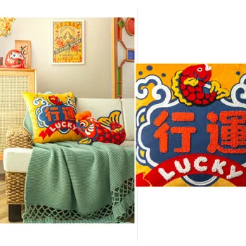 Capa De Almofada Almofadas Decorativas Alegria Chinês Tradicional Sorte De Peixes Bordado Capa De Almofada Do Sofá Cadeira De Roupa De Cama Coussin