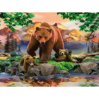 DIY 5D Diamante Pintura de Paisagem Tigre Bordado de Diamante Animal Urso de Ponto Cruz de Rodada Completa da Broca Mosaico Arte de Parede Decoração da Casa
