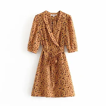 Boho praia vintage vestidos de senhoras 2020 vestidos de Verão casual wrap dress de manga curta mini vestido coreano leopard vestidos de mulheres