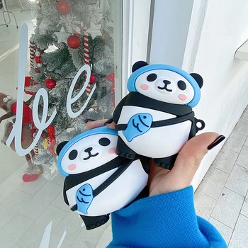 Bonito dos desenhos animados do Panda 3D, Caso Para AirPods 1 2 Pro Caixa de Carregamento de Animais de Silicone Macio sem Fio Bluetooth Fone de ouvido Proteger a Tampa do Coque