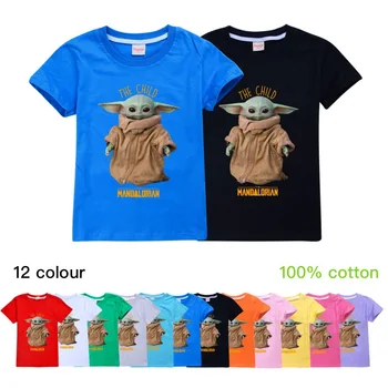 A moda dos desenhos animados do Esporte Roupas de Verão para as Meninas O-Pescoço Curta-Meninos Tops de Manga Activa dos alunos Camisetas Star Wars Bebê Yoda