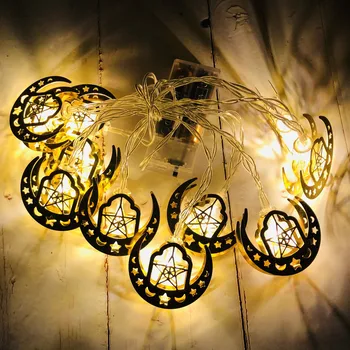 10 LED de Estrelas Luzes de Lua Eid Mubarak Decoração de Fadas Luz Cadeia de Ramadan Karim Muçulmanos Islâmicos Festival de Decorações do Partido