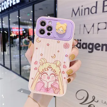 Bonito Sailor Moon Câmera de Slides Proteção de Telefone de Caso para o iPhone 12 12Mini 11 Pro XS Max SE XR X 8 7 Plus Cartoon Capa de Silicone