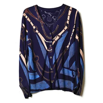 Cashmere Malha Azul Colorido Suéter para a Mulher Designer de Luxo de Mulher Roupa de Jersey Harajuku Vintage