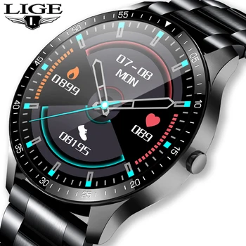 LIGE 2020, a Nova Banda de Aço Smart Watch, o Coração dos Homens a Taxa de Multi-Função de Fitness Tracker IP68 Impermeável Completo da Tela de Toque do Smartwatch