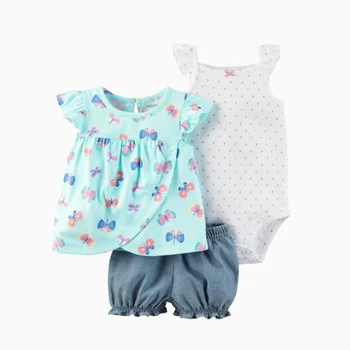 3 Peças Recém-nascido Infnat menina roupas de 2021 Verão Bonito dos desenhos animados Body+Tops+Shorts de Algodão Macio Bebies Crianças Roupas
