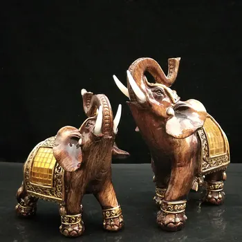 Elefante Figurinhas com Tronco de Até Resina Jardim Números da Sorte Estátuas de Elefantes Feng Shui Escultura Colecionáveis Presentes Casa Decoração