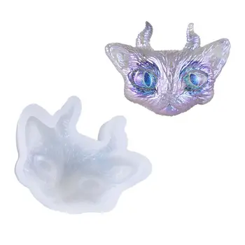 Diabo cabeça de gato cola molde de silicone Pingente de DIY crystal cola material eléctrico de três eyed cabeça de gato semi tridimensional chifres gato