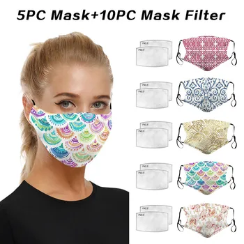 5pcs Permeável Pm2.5 Máscara de Borboleta Estampas Com 10 Filtro de Máscara facial de Tecido Lavável Máscara de Boca, para Abafar Reutilizáveis que as Mulheres Enfrentam maks
