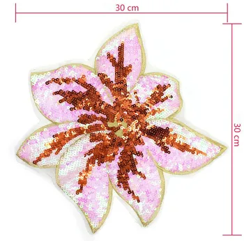 2Pcs/lote de Moda de Grandes Flores de Paetês Bordados Manchas De Roupas Paillette Applique cor-de-Rosa Decoração DIY Acessórios A386