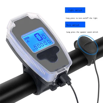 Multi-Propósito Computador de Bicicleta com Farol de Bicicleta USB Lanterna 120dB Chifre Display LCD Velocímetro Recarregável Luz Frontal