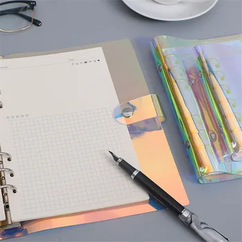 A5 A6 PVC arco-íris laser Transparente Caderno diário Cobertura Glitter de folhas Soltas livro de Nota, Livro do Planejador Clip de material de Escritório