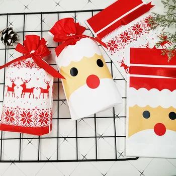 50 PCS/100 unidades saco de presente de Natal decoração do feriado saco de doces cookie lanche saco para embalagem de alimentos cordão pacote de bolso