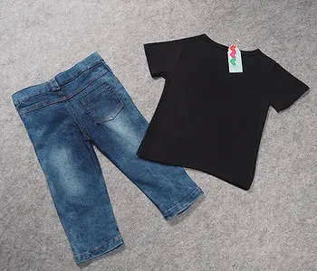 Citgeett de verão, jogo de crianças bonito do menino conjunto de roupas casuais summe crianças curto-camisas de manga+Calças Jeans calças