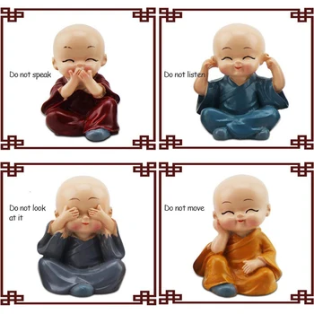 4 Pcs/set Adorável monge Carro de Decoração, Artesanato de Resina Presente pouco Bonito Quatro Pequenos Monges Buda em Resina Estátua de Shaolin Bonecas