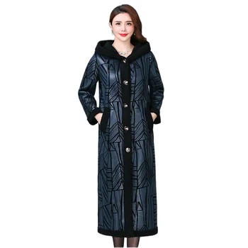Outono Inverno Camurça Suede Jaqueta as Mulheres Mais Cashmere Engrossar Blusão de Impressão Single-Breasted com Capuz Alongar a Coats KW1037