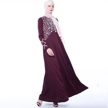 Turquia Maxi Uma linha de Vestido de Muçulmano Mulheres Bordado Abaya Hijab Vestidos marroquino kaftan Longo Vestes Dubai Árabe Islâmica vestido de Roupas
