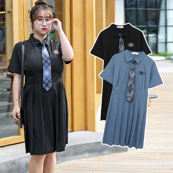 Chic de Verão Meninas do Colégio estilo Plissado Carta Vestido Bordado Oversize Mangas Curtas coreano Estudante de Vestir