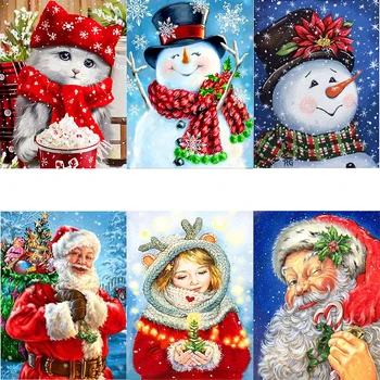 Tapb de Natal do Boneco de neve, Papai Noel DIY Pintura a Óleo Por Números pintados à mão Na Lona Casa Arte de Parede Decoração Presentes