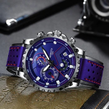 NIBOSI Blue Mens Relógios as melhores marcas de Luxo, Grandes Dial Militar Relógio de Quartzo de Couro Impermeável Relógio do Esporte Homens Relógio Masculino