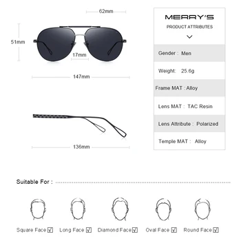 MERRYS DESIGN Homens Clássicos Piloto de Óculos de sol Óculos de sol Polarizados Para a Condução de Pesca a Proteção UV400 S8455N