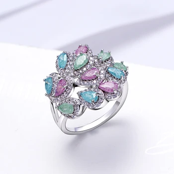 Alta qualidade de anéis coloridos melhores presentes para as mulheres aneis Verde Azul cor-de-Rosa gota de água cristal de zircão de jóias de Luxo, jóias anel