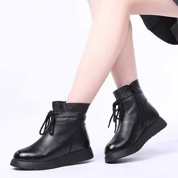DRKANOL 2020 Impermeável Mulheres Botas de Neve de Couro Genuíno Lã Plataforma Ankle Boots Para o Inverno das Mulheres de Pele Quente Flat Shoes