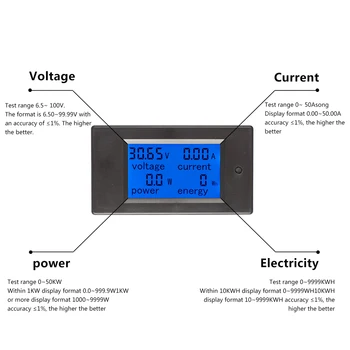 4 em 1 Medidor de Tensão de Alimentação de Corrente Medidor de Energia CA de Calibre 80-260V 20-100A Voltímetro Amperímetro Watts de Potência Medidor de luz de fundo Azul